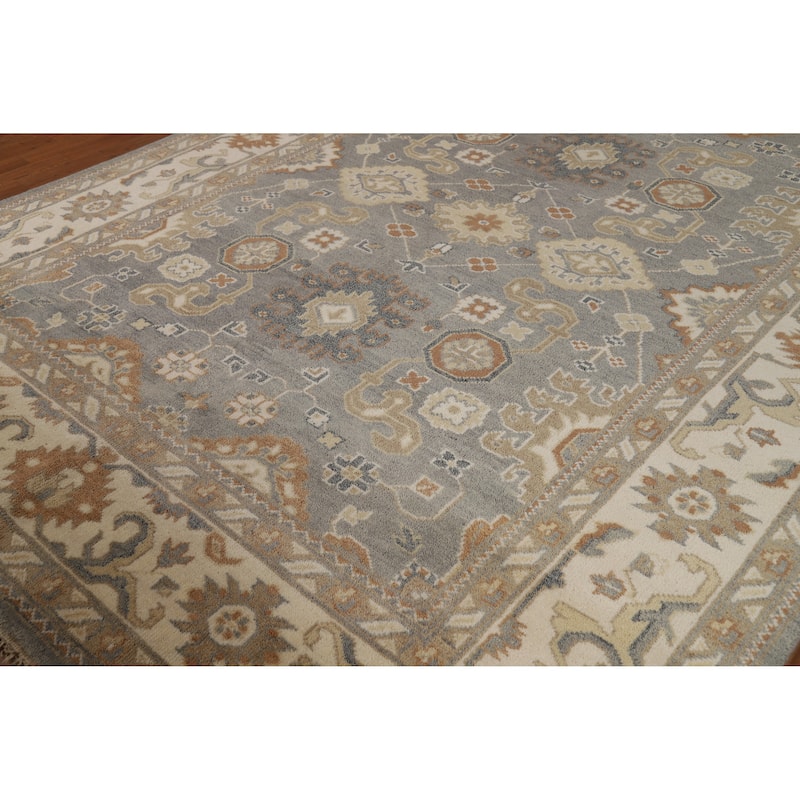 Gray Ivory Oushak Indian Area Rug Handmade Wool Carpet - 7'10" x 10'3"