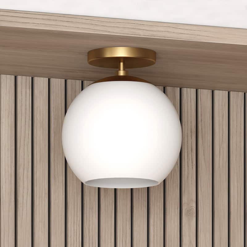 Bartlett Semi Flush Mount Ceiling Light - Brass with White Milk Glass