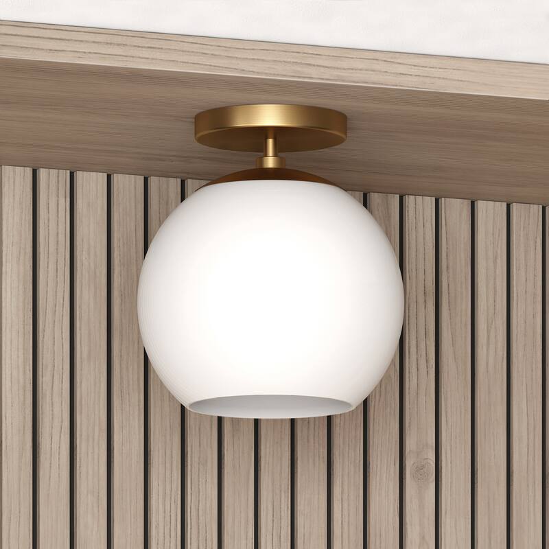 Bartlett Semi Flush Mount Ceiling Light - Brass with White Milk Glass