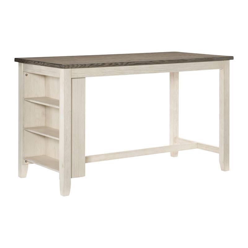 Modern Antique White and Rosy Brown 1pc Counter Height Table with Built-in Shelves Wooden Multifunctional Kitchen Dining
