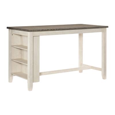 Modern Antique White and Rosy Brown 1pc Counter Height Table with Built-in Shelves Wooden Multifunctional Kitchen Dining