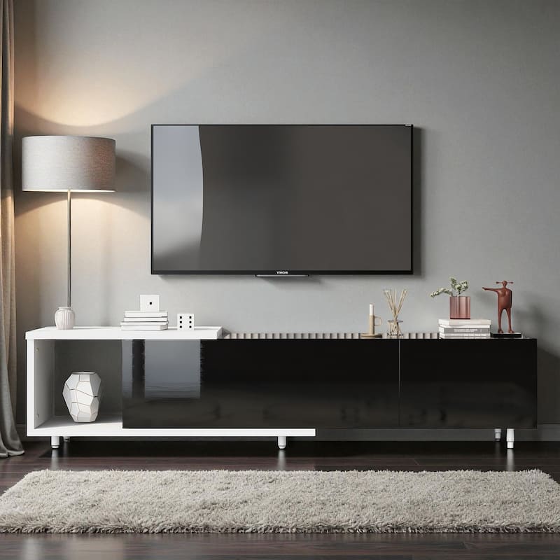 70.1''-100'' Modern Extendable TV Stand for 80+ Inch TV, Stylish Media Console Cabinet with 3 Drawers & Open Shelf - Black