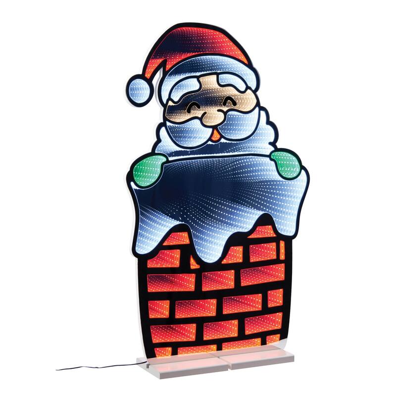 Acrylic Santa Chimney Decor with Infinity Lights 35 inches Festive Display - 22” x 4” x 35” (L x W x H) - White/Red