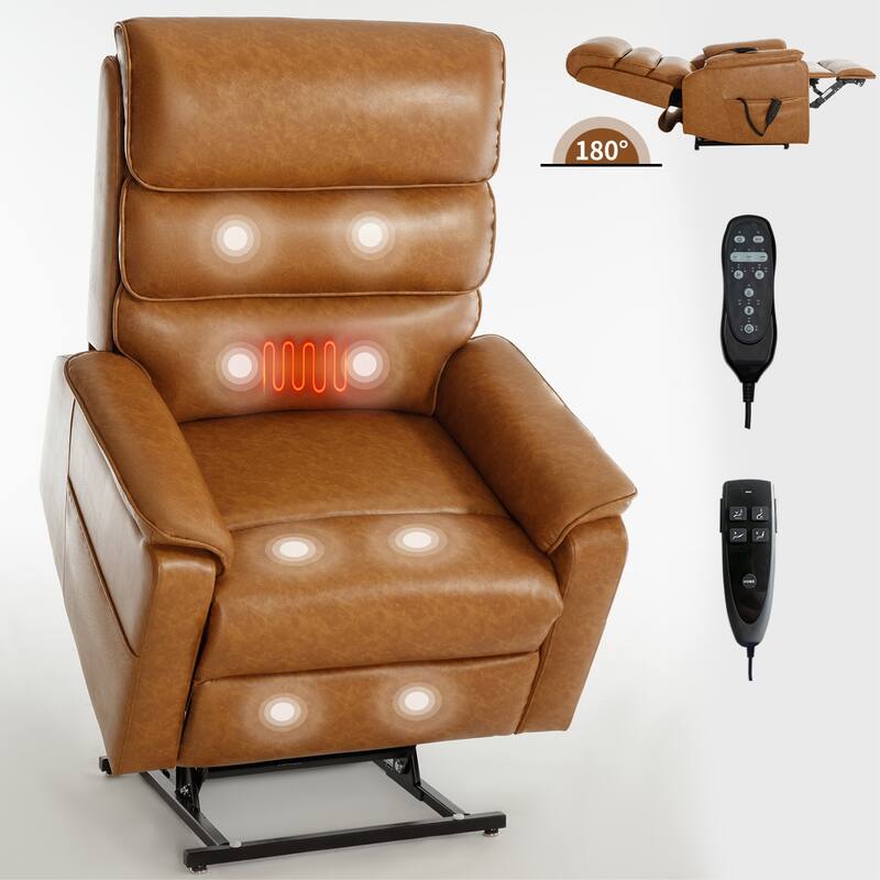 Roomfitters Dual Motor Power Lift Recliner, Infinite Position Massage Chair with 180-Degree Flat Recline, Leatheraire
