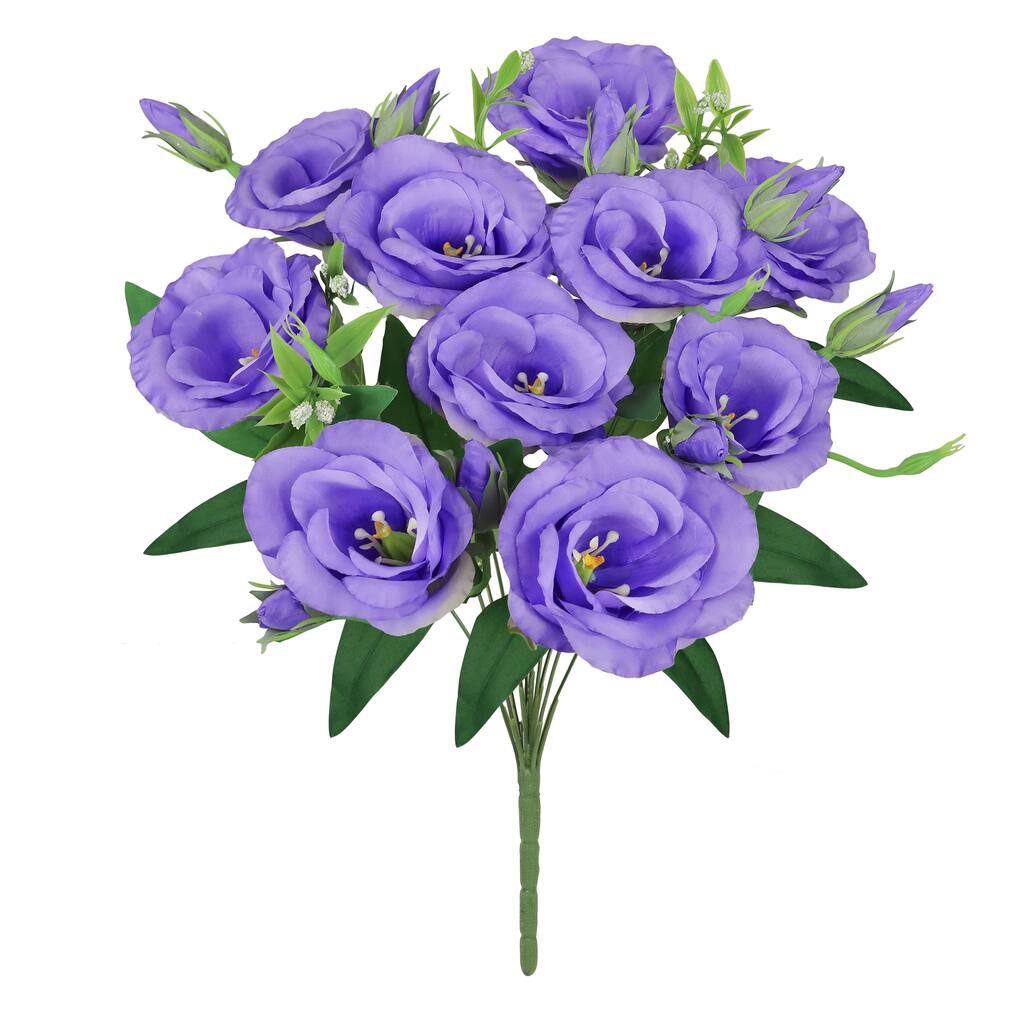 Set of 2 Purple Artificial Lisianthus Prairie Flower Stem Bush Bouquet 19in - 19" L x 11" W x 11" DP