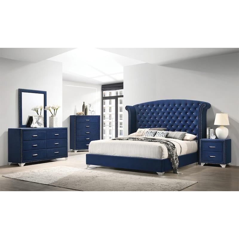 2 Drawers Velvet Nightstand with Metal Handles