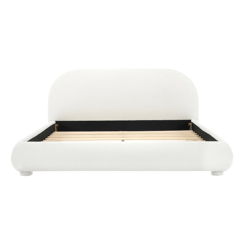 Christopher Knight Home - Dreamy Simple Modern Cream Boucle Upholstered King Bed with Curved Headboard - Cream - Queen