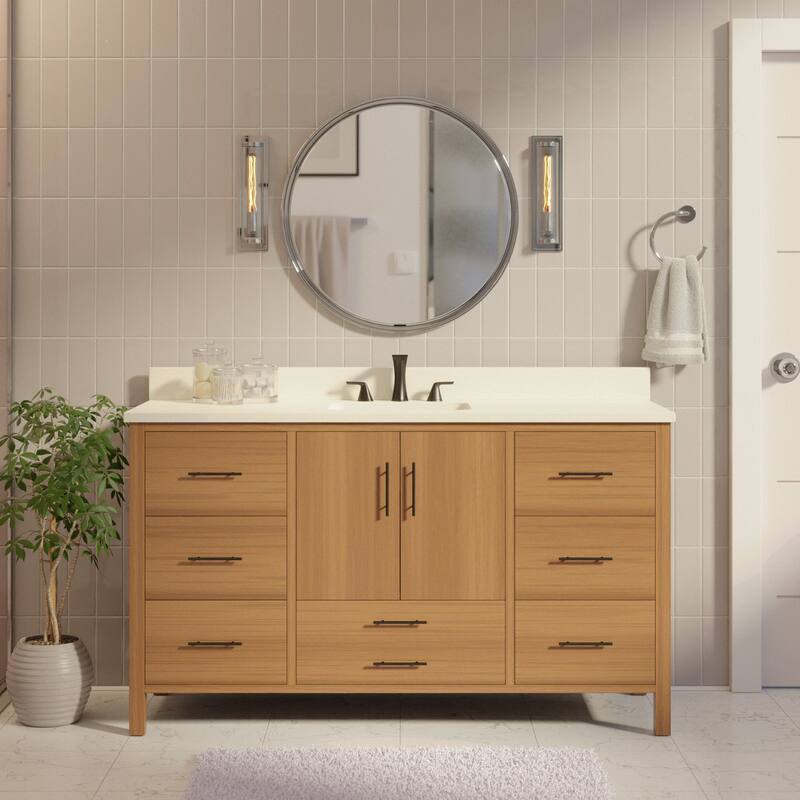 KitchenBathCollection California 60" Single Bathroom Vanity with Matte White Top