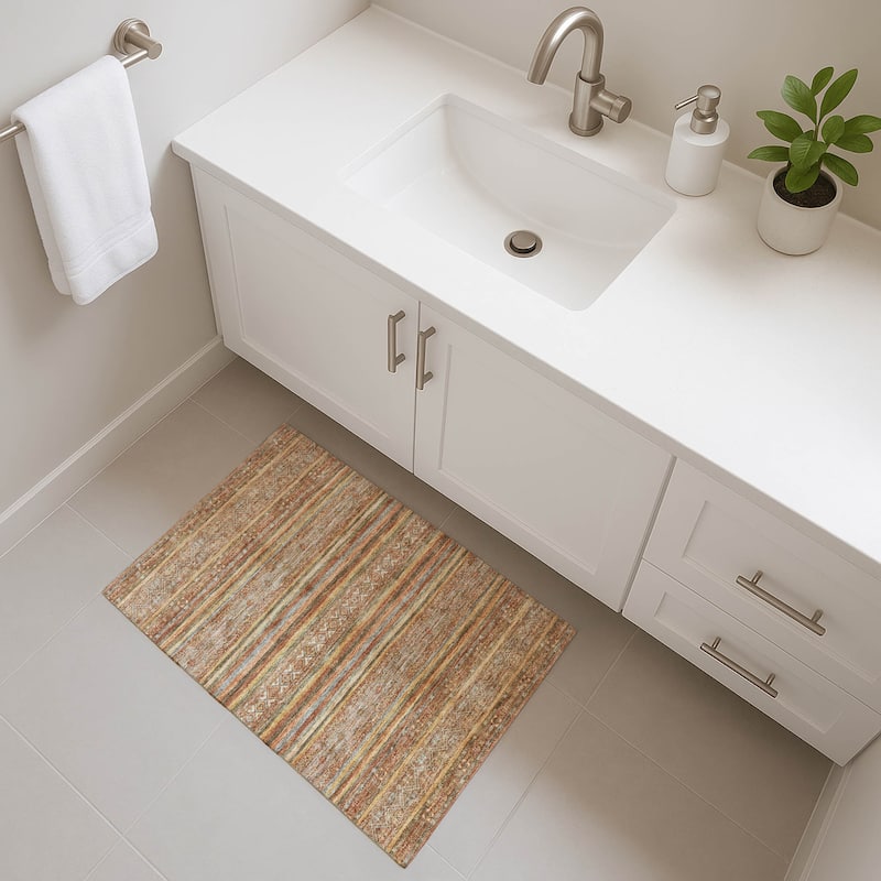Premium Washable Super Soft Boho Stripes Mayfield Rug - Terracotta - 1'8" x 2'6"