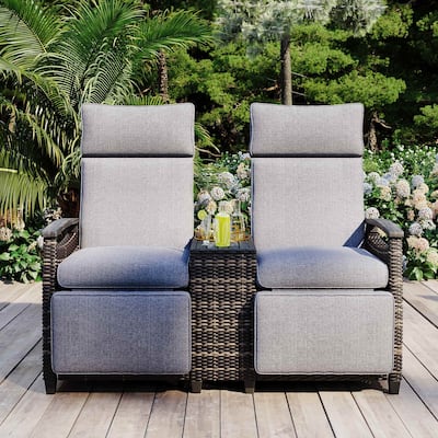 Patio Recliner Loveseat Chair with Adjustable Backrest and Storage Table