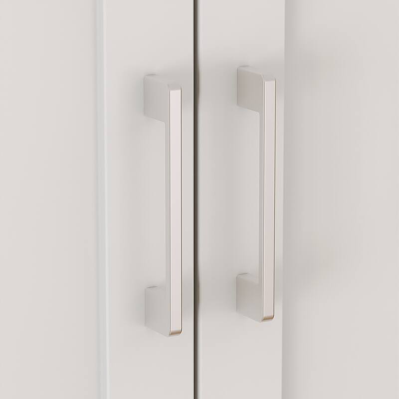 Multi-Functional White Kitchen Storage Cabinet with Drawers and Glass Doors, MDF & Metal Hardware
