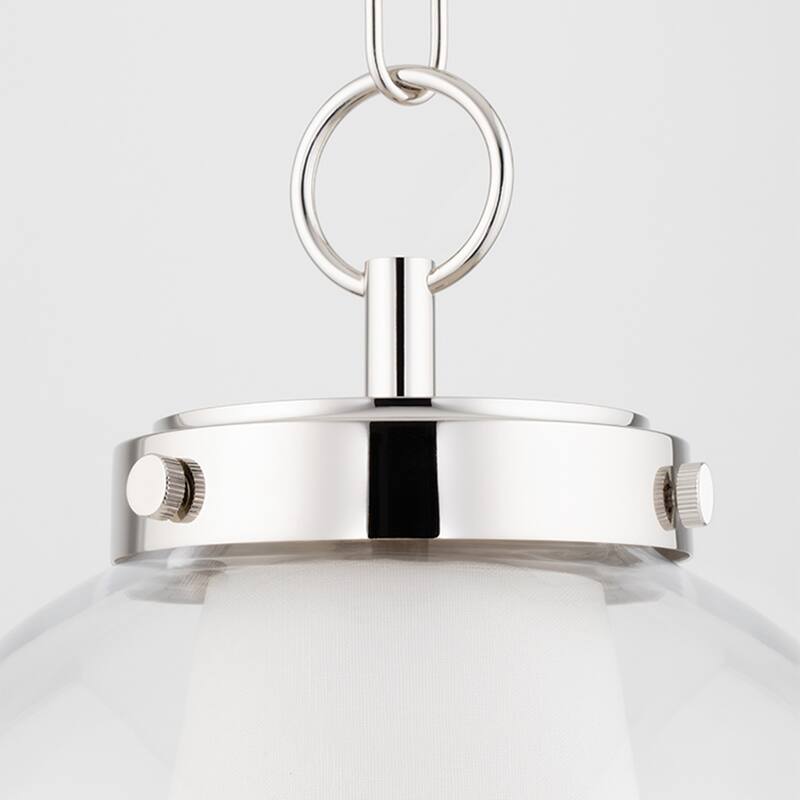 Mitzi by Hudson Valley Sasha 15-inch LED Pendant with Clear Glass Outer, White Belgian Linen Inner