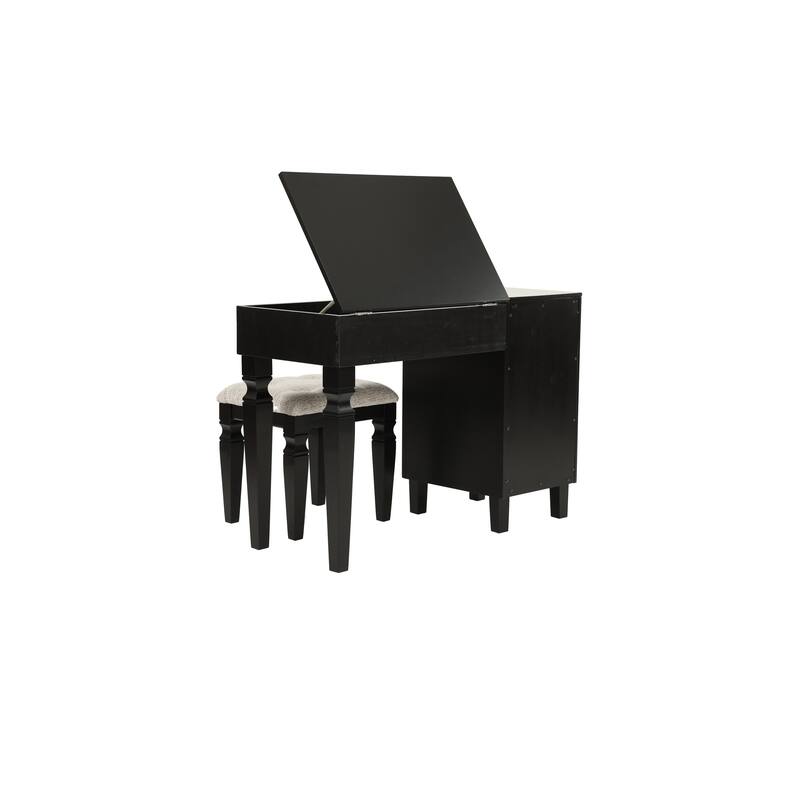Traditional Formal Black Color Vanity Set Stool Storage Drawers,1pc Bedroom Furniture Set Tufted Seat Stool