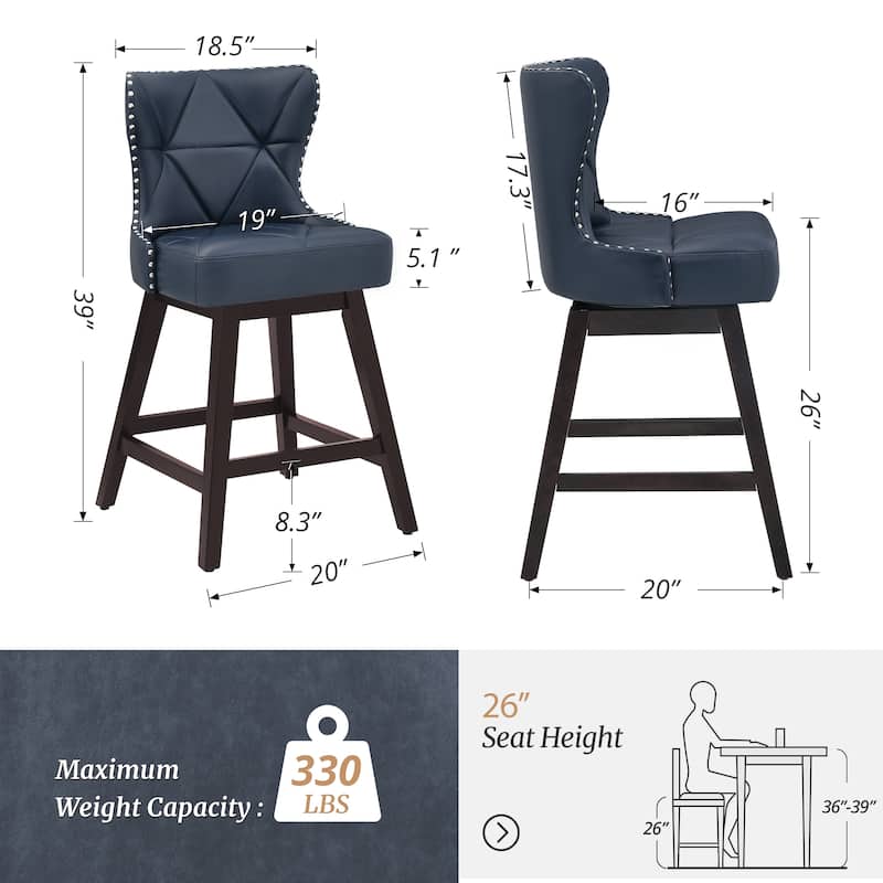 26 in. Mid-Century Modern Faux Leather/Fabric Swivel Bar Stools for Kitchen Island（Set of 3） - 20"W x 20"D x 39"H