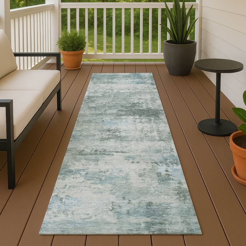 Machine Washable Indoor/ Outdoor Modern Solid Chantille Rug - Sage - 2'3" x 7'6"
