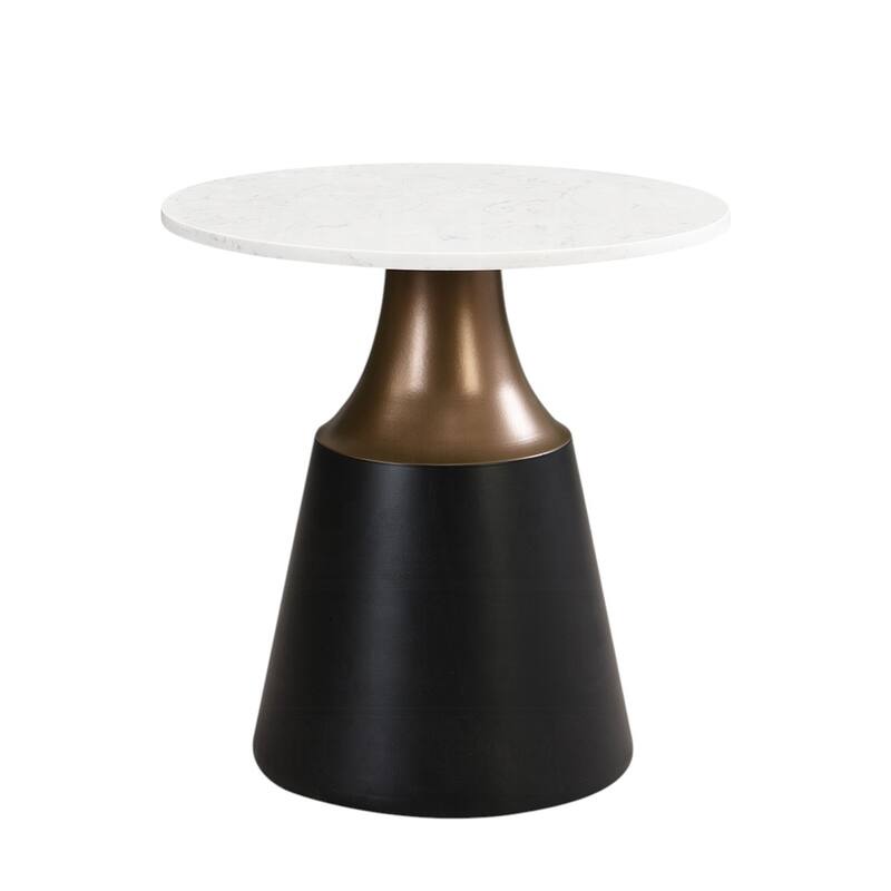 Round End Table with Marble Top in White and Black - White/Black - Marble