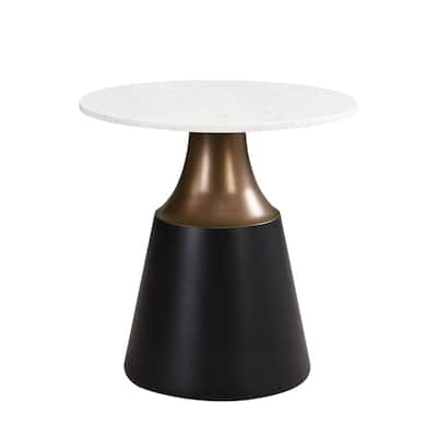 Round End Table with Marble Top in White and Black