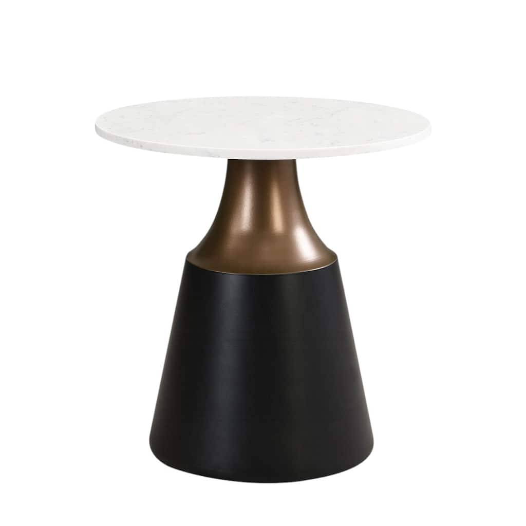 Round End Table with Marble Top in White and Black