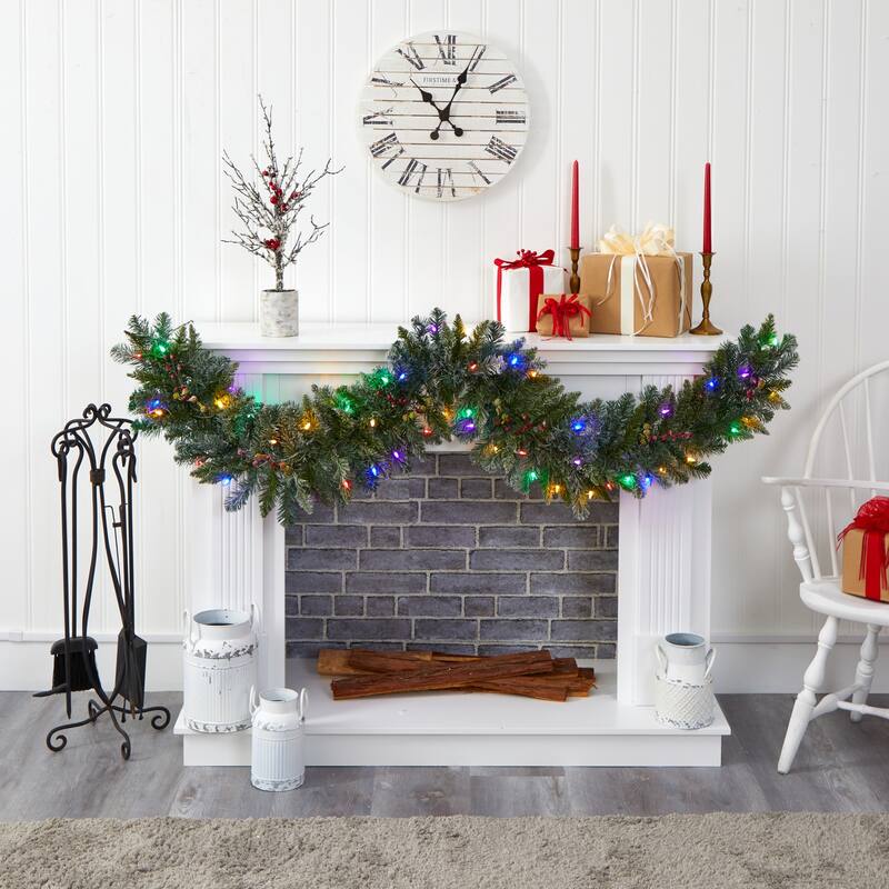 Christmas Garland 6ft Artificial Holiday Decor with Lights & Berries - 72
