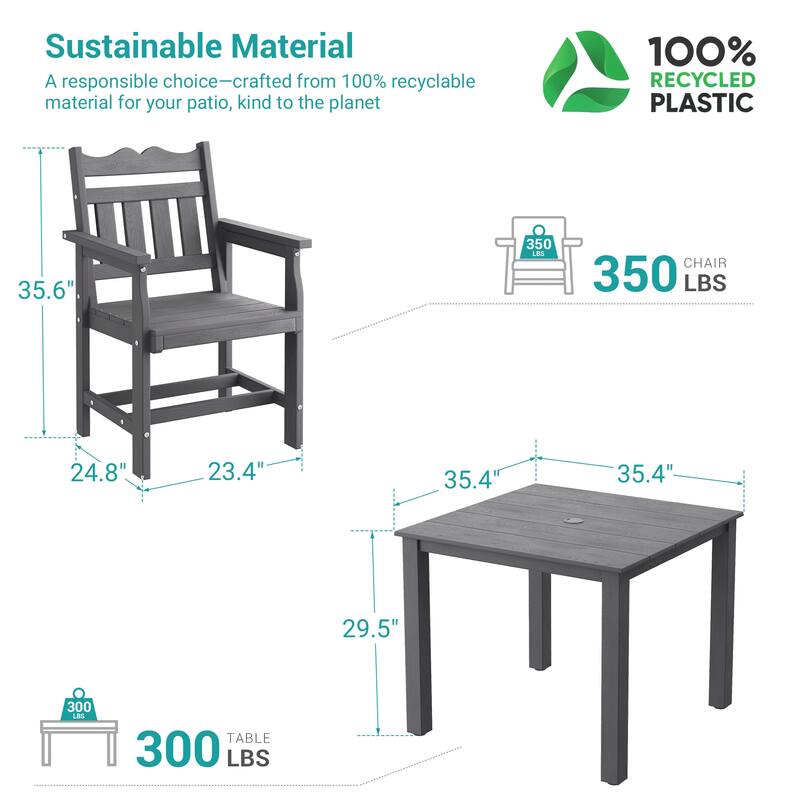 HIPS Outdoor Dining Set All-weather Patio Table and Chairs(Set of 5)