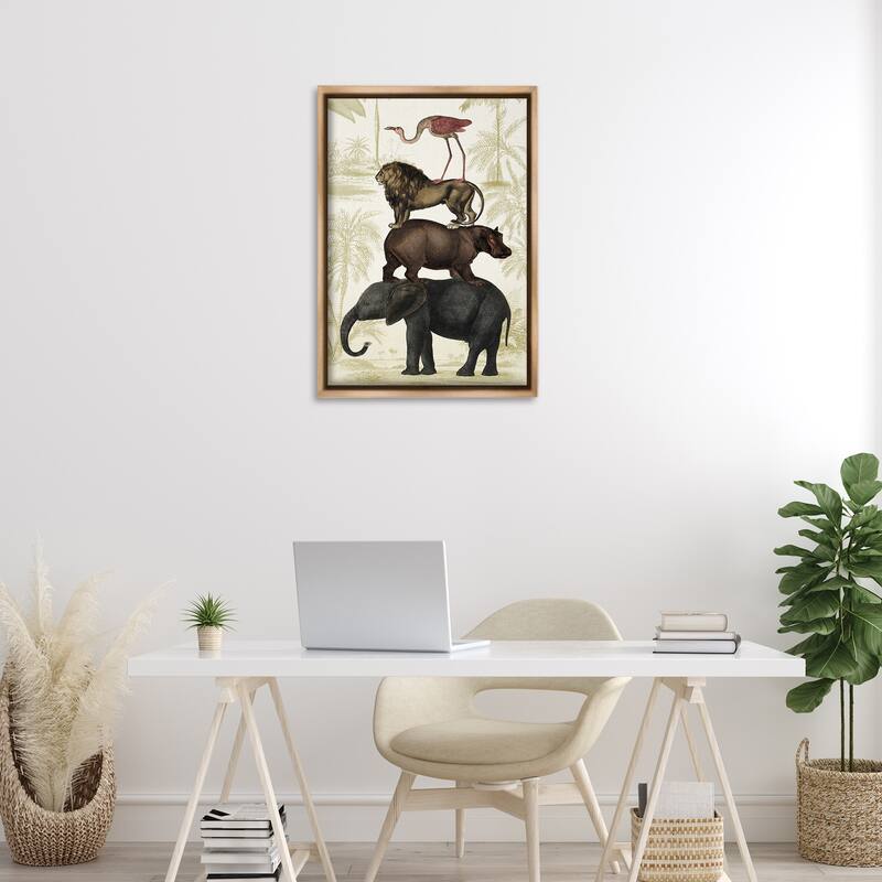 Stupell Jungle Animals Tower Framed Floater Canvas Wall Art Design By Victoria Barnes