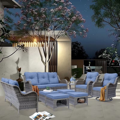 9 Piece Outdoor Wicker Patio Conversation Swivel Chairs Furniture Sets