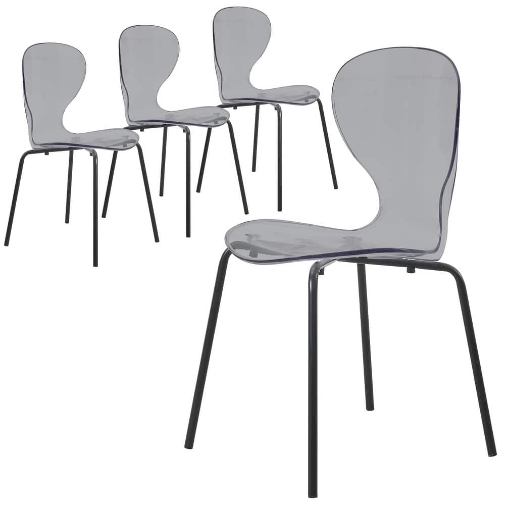Oyster Modern Stackable Dining Chair (Set of 4) Clear Acrylic Seat with Powder-Coated Black Stainless Steel Legs