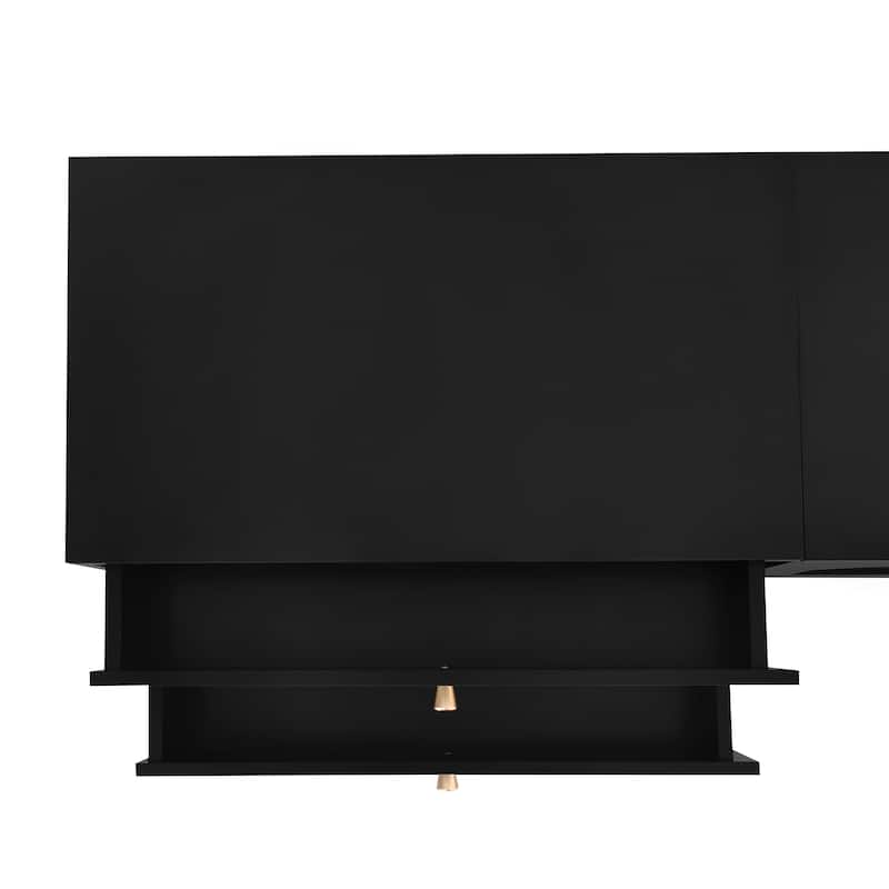 Modern Luxury TV Stand with 4 Drawer, 2 Cabinet Fluted and Cabinets Door for Living Room and Media Rooms​​
