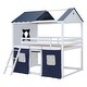 preview thumbnail 5 of 10, Full Size Bunk Wood House Bed with Elegant Windows, Sills and Tent
