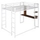 preview thumbnail 27 of 26, Full Size Metal Loft Bed with 2 Shelves & 1 Desk, Sturdy Bedframe w/2 Ladders & Safety Rails for Kids Teens Adults