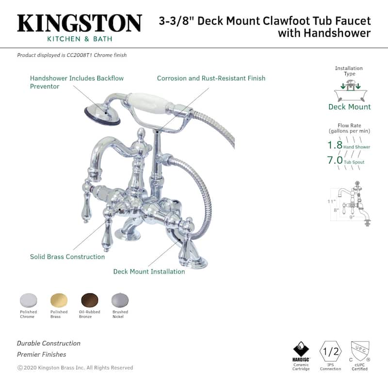 Kingston Brass Vintage Deck Mounted Clawfoot Tub Filler with Built-In