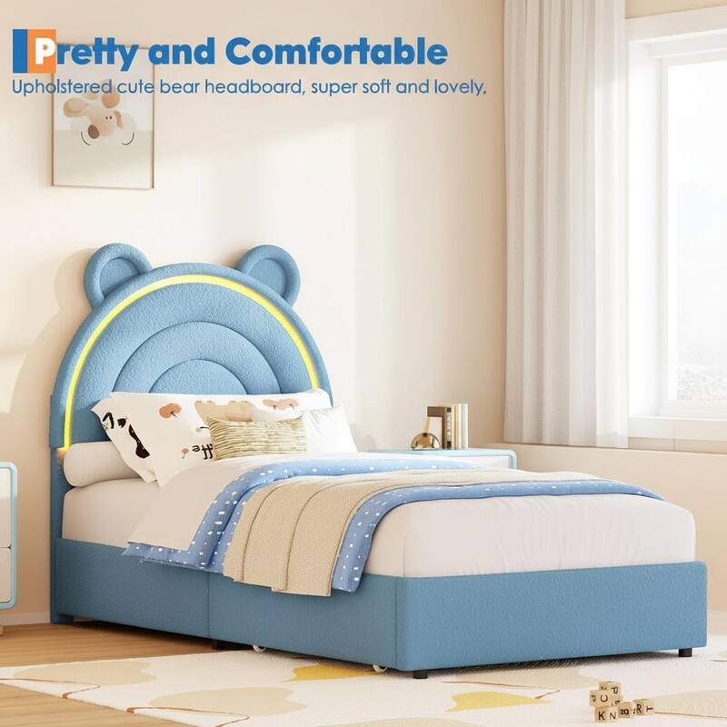 Velvet Upholstered Platform Bed Frame, with 2 Storage Drawers