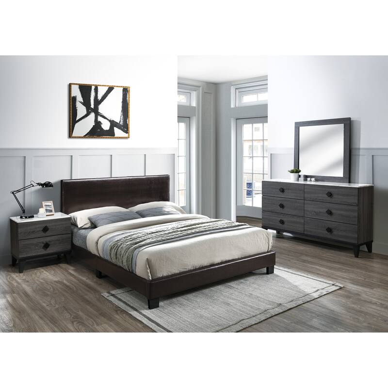 Transitional Style Bed Set Diamond Knobs Tapered Legs Broen Bedroom Furniture
