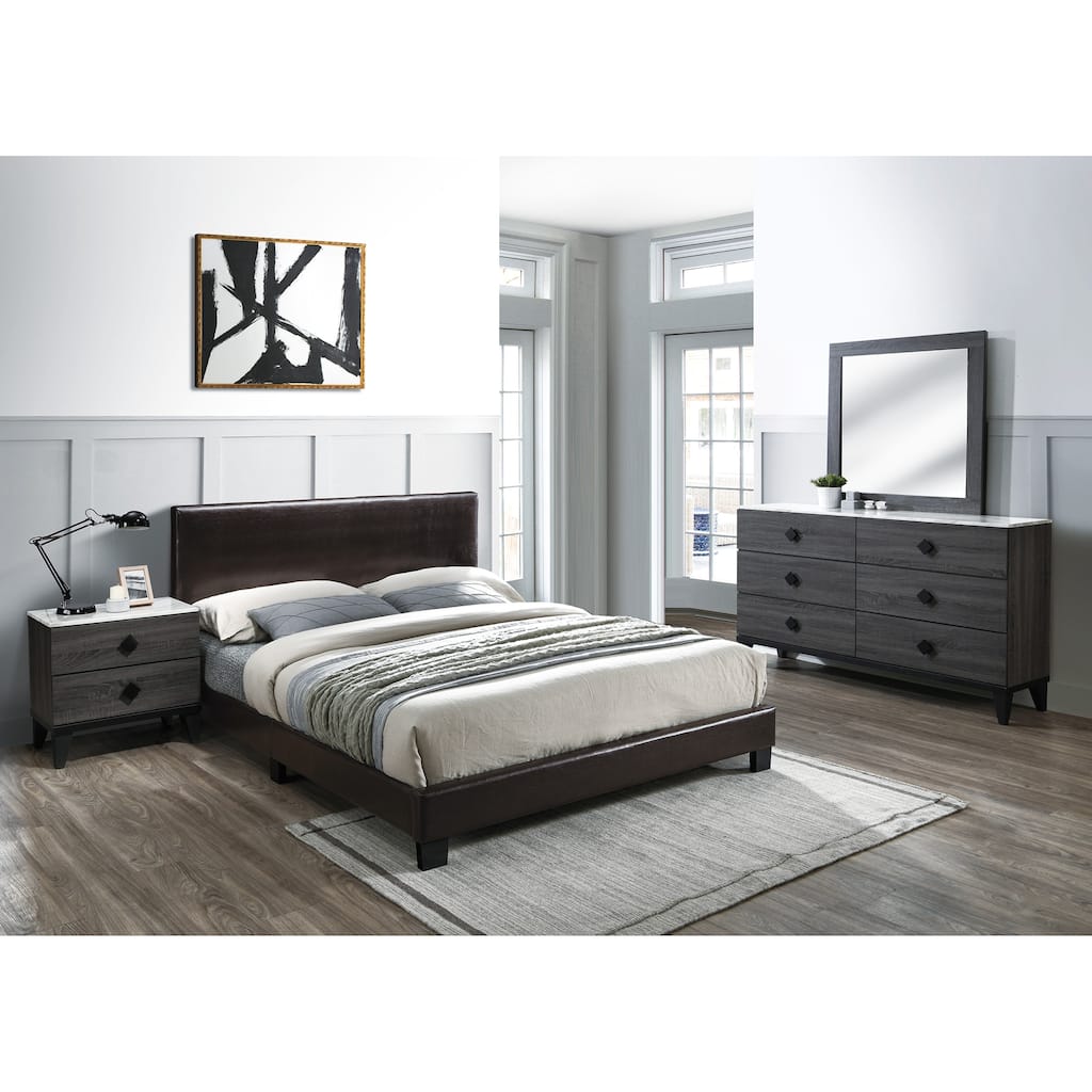 Transitional Style Bed Set Diamond Knobs Tapered Legs Broen Bedroom Furniture