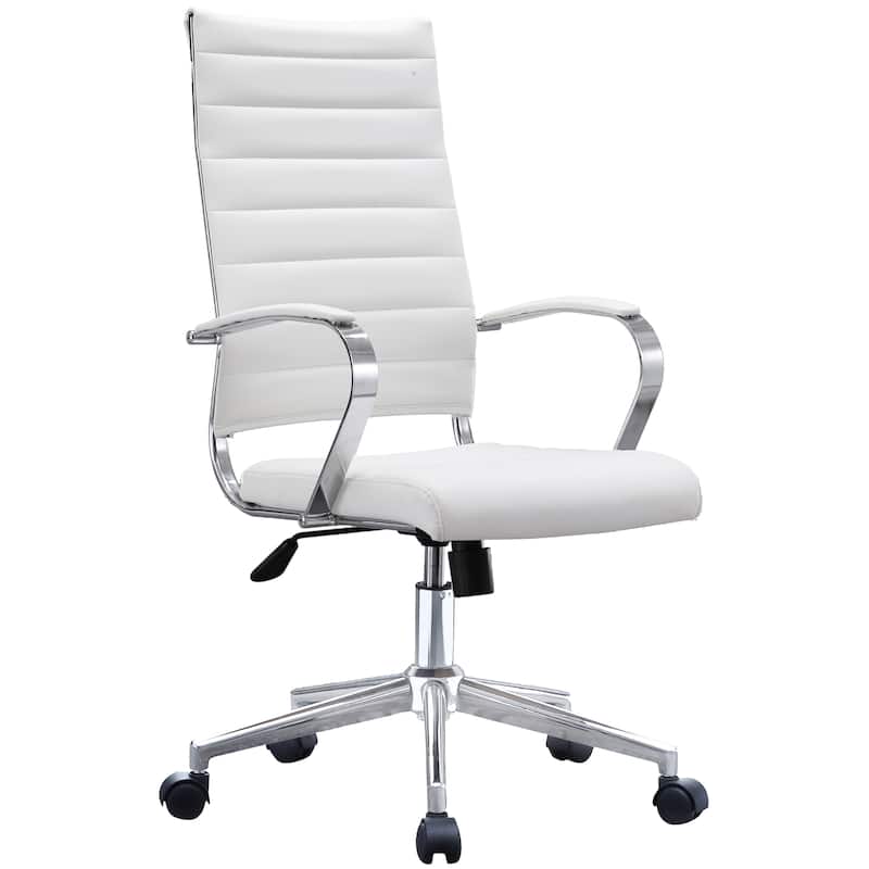 Modern High Back Office Chair Ribbed PU Leather Manager Tilt Conference Room Computer Desk Boss Task Executive Boss