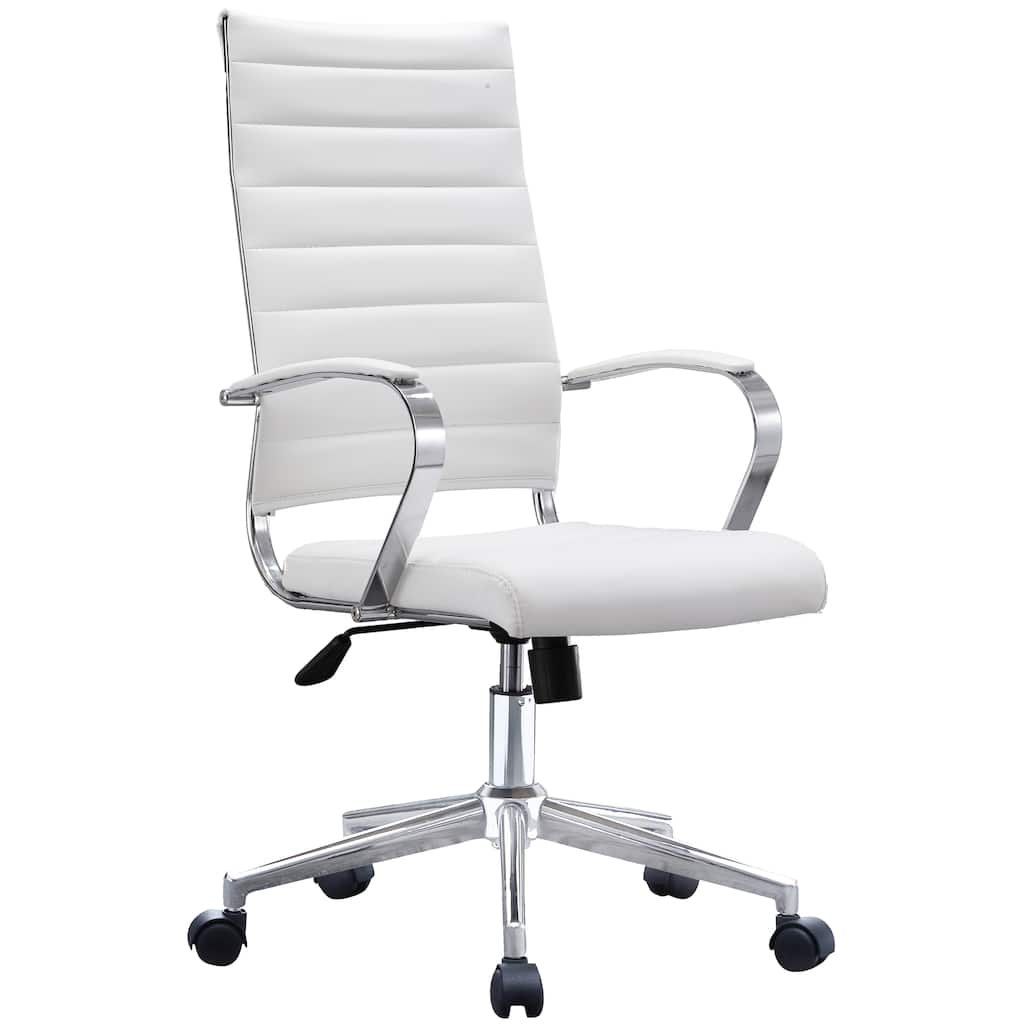 Modern High Back Office Chair Ribbed PU Leather Manager Tilt Conference Room Computer Desk Boss Task Executive Boss