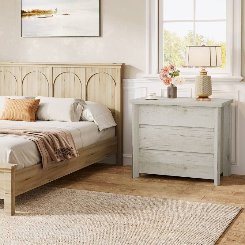 Three Drawer Nightstand, Large Farmhouse Night Stand with Storage