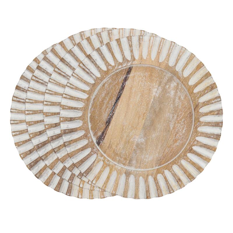 Wooden Charger Plates With Ribbed Design (Set of 4)