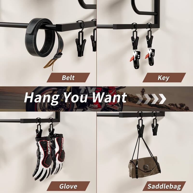 Motorcycle Helmet Holder Wall-Mounted Rack With 4 Hooks