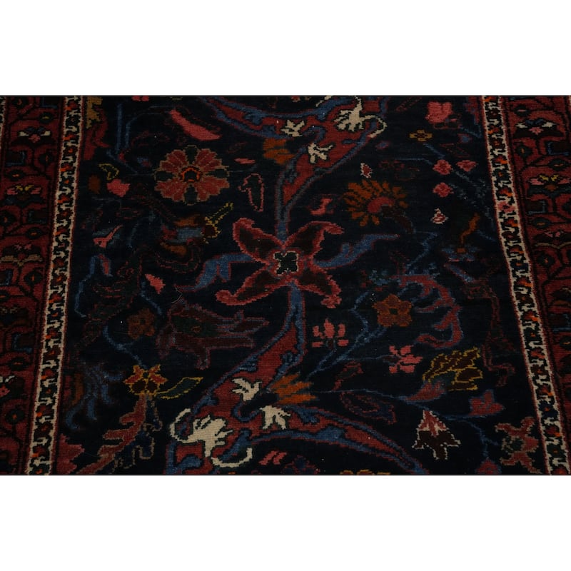 Hand Knotted Oriental 100% Wool Carpet Traditional Floral Navy Blue & Blues Bakhtiari Runner Rug - 13' 1'' X 3' 3''