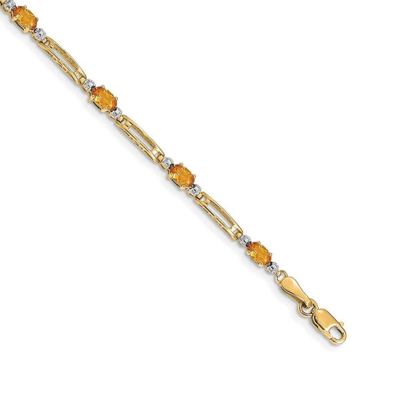 Curata Yellow or White Gold 3.5mm 7" Gemstone and Diamond Bracelet - 10k or 14k - Citrine - 14k - Yellow