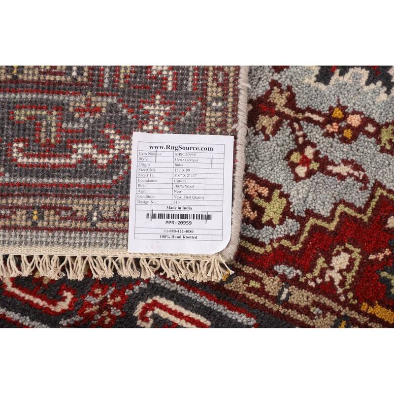 Geometric Heriz Serapi Indian Accent Rug Handmade Wool Carpet - 2'11" X 5'0"