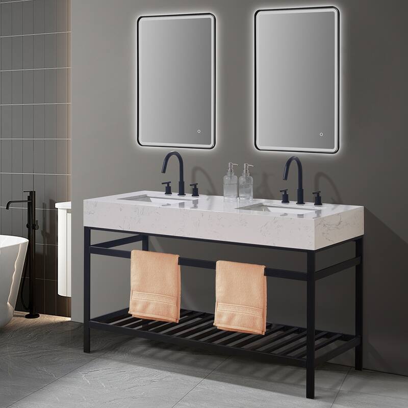Altair Merano Stainless Steel Vanity Console with Stone Countertop and Mirror