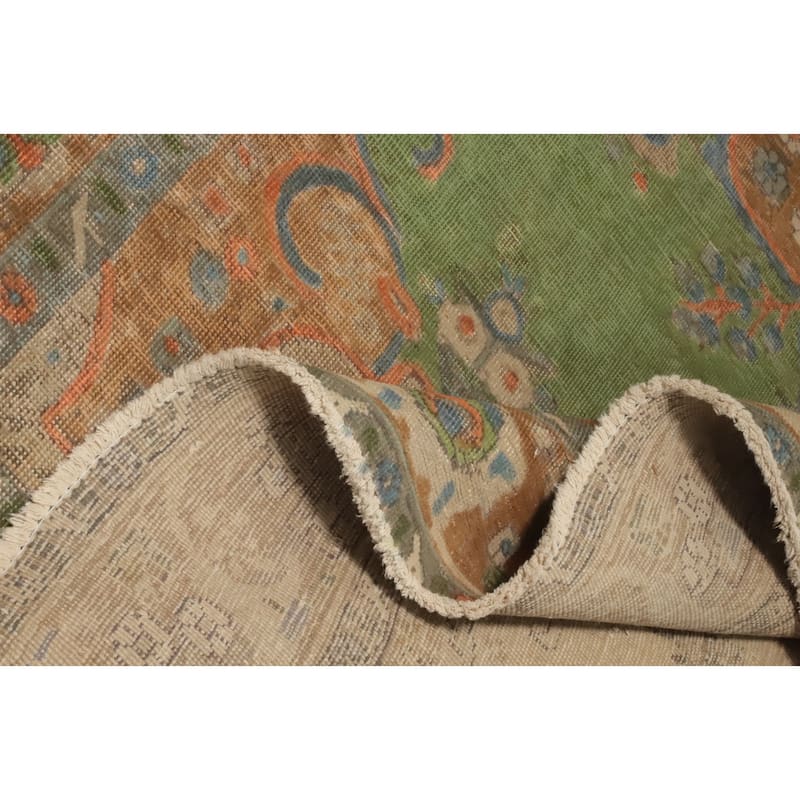 Hand Knotted Oriental 100% Wool Carpet Traditional Floral Green Tabriz Area Rug - 9' 1'' X 6' 8''