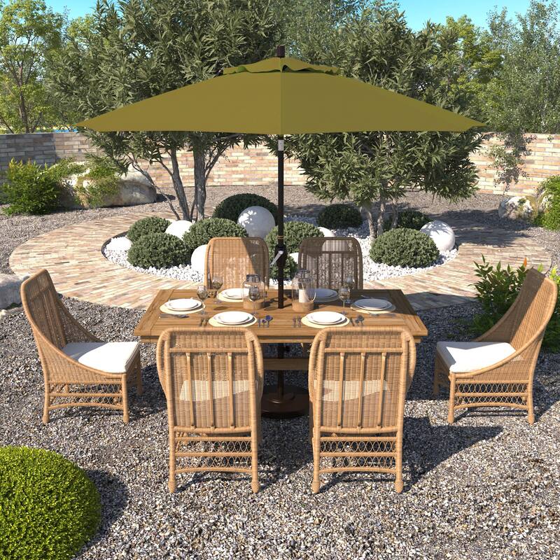 California Umbrella 9' Round Crank Lift Push Button Tilt Bronze Aluminum Patio Umbrella Olefin - Kiwi