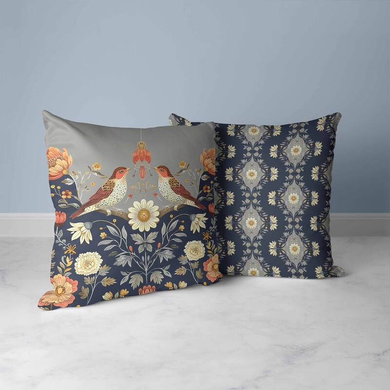 Birdsong Ballet Faux Suede Reversible Throw Pillow Blue and Orange