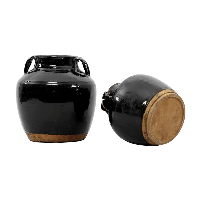 Artissance 9.3"H Vintage Black Jar With Handles - Large - Black