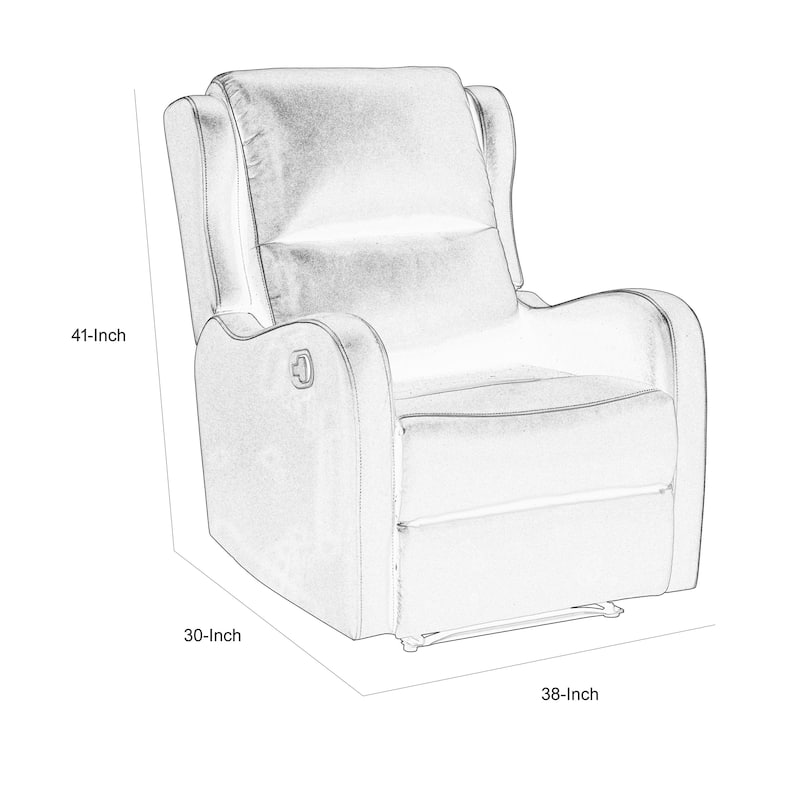 Kim 38 Inch Manual Recliner Chair, Cushioned Black Faux Leather, Solid Wood