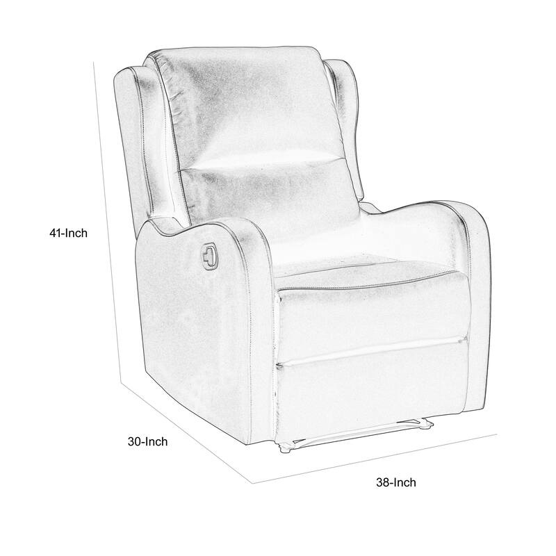 Kim 38 Inch Manual Recliner Chair, Cushioned Gray Faux Leather, Solid Wood