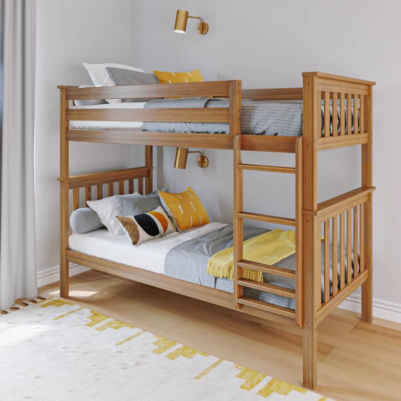 Max and Lily Twin over Twin Solid Wood Bunk Bed - Pecan
